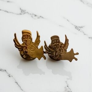 CHRISTMAS ANGEL Gold 2PC Retro Vintage Lapel Hat Pin Set